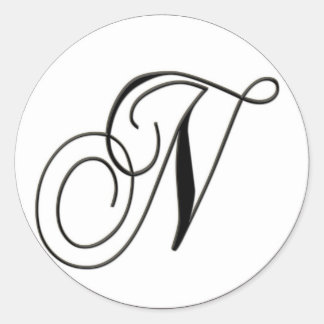Elegant Black and White Monogram N Classic Round Sticker