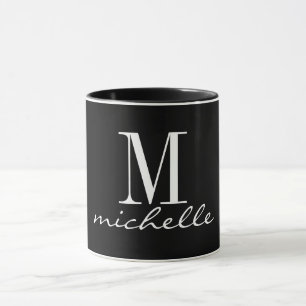 Elegant Black and White Monogram Name Custom Mug