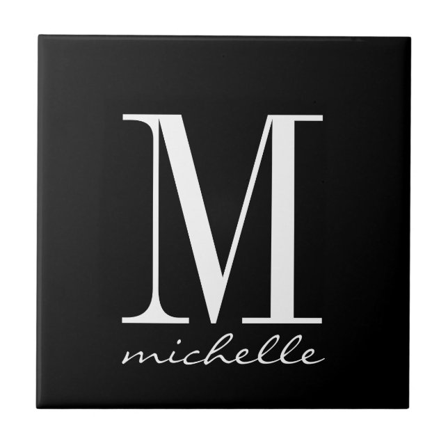 Elegant Black and White Monogram Name Custom  Tile (Front)