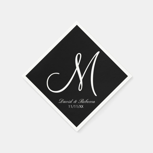 Elegant black and white Monogram Napkin (Corner)