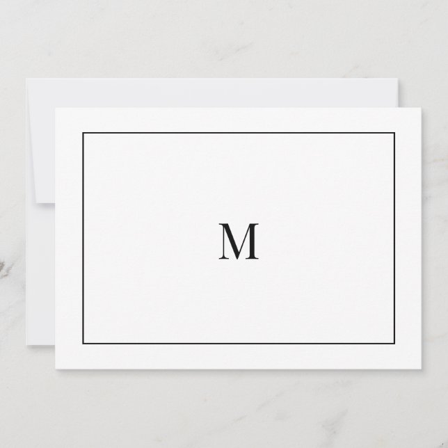 Elegant Black and White Monogram Note Card (Front)