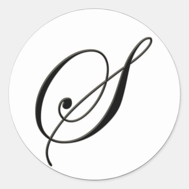 Elegant Black and White Monogram S Classic Round Sticker (Front)
