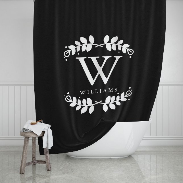 Elegant Black and White Monogram Shower Curtain (Creator Uploaded)