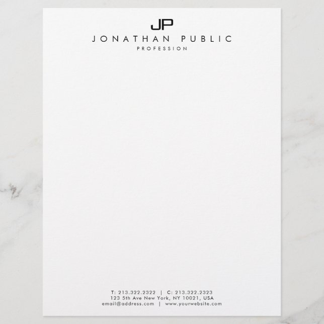 Elegant Black And White Monogram Simple Template Custom Letterhead (Front)