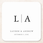 Elegant Black and White Monogram Simple Wedding Square Paper Coaster<br><div class="desc">Beautiful,  elegant and simple,  black minimalist wedding coasters. Fully customisable with monogram/initials,  names,  date and colours to match your wedding theme.</div>