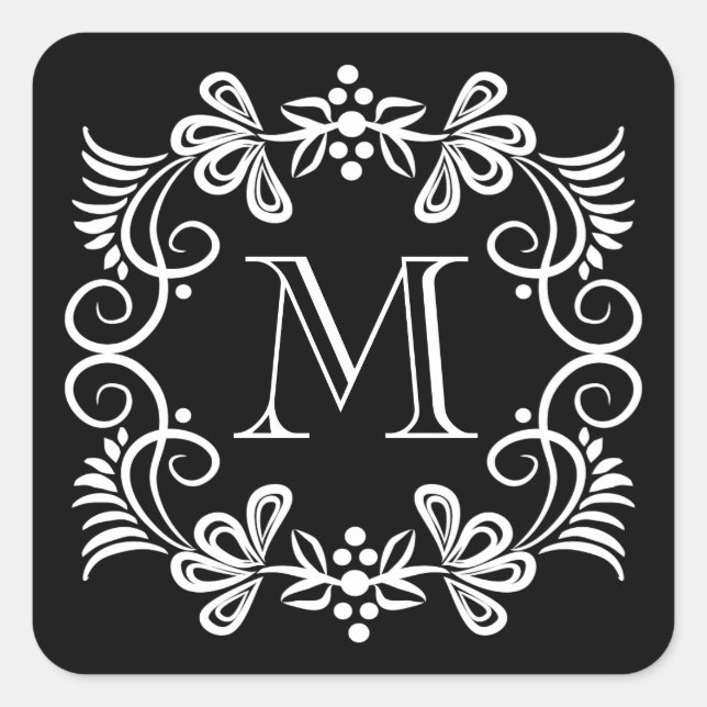 Elegant Black And White Monogram Stickers (Front)