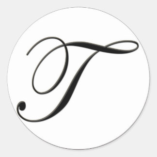 Elegant Black and White Monogram T Classic Round Sticker