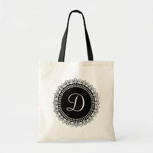 Elegant Black and White Monogram Tote Bag