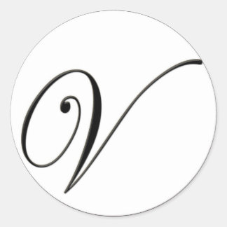 Elegant Black and White Monogram V Classic Round Sticker
