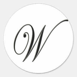 Elegant Black and White Monogram W Classic Round Sticker