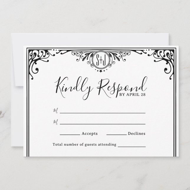 Elegant Black and White Monogram Wedding (Front)