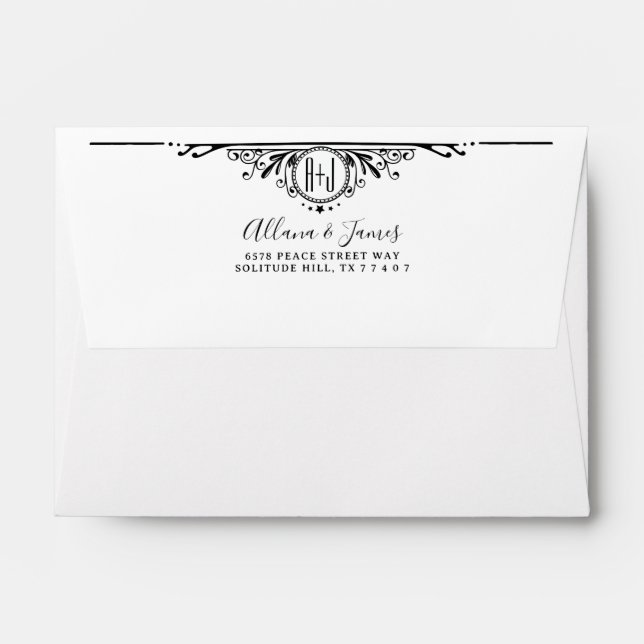 Elegant Black and White Monogram Wedding  Envelope (Back (Top Flap))