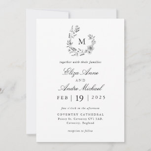 Elegant Black and White Monogram Wedding Invitatio Invitation