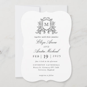 Elegant Black and White Monogram Wedding Invitatio Invitation