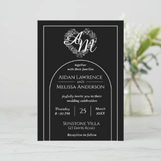 Elegant Black and White Monogram Wedding Invitation