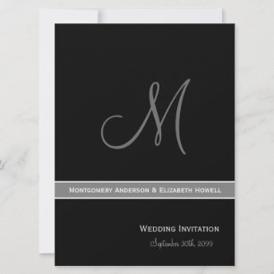Elegant Black and White Monogram Wedding Invitation