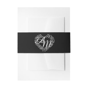 Elegant Black and White Monogram Wedding Invitation Belly Band