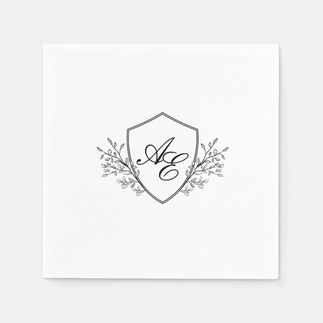 Elegant Black and White Monogram Wedding Napkins (Front)
