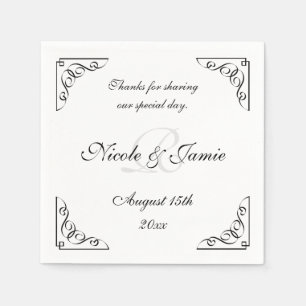 Elegant black and white monogram wedding napkins