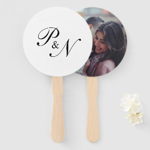 Elegant Black and White Monogram Wedding Photo Hand Fan