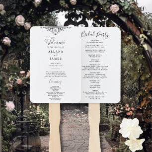 Elegant Black and White Monogram Wedding Program Hand Fan