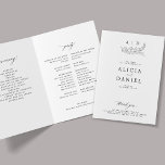 Elegant black and white monogram wedding  programme<br><div class="desc">Modern simple minimalist typography trendy black and white folded ceremony and party wedding program template featuring a chic trendy calligraphy script and bride and groom name initials botanical leafy monogram.              Easy to personalize with your text on the front and inside!</div>