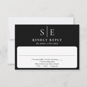 Elegant Black And White Monogram Wedding RSVP Card