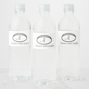 Elegant Black and White Monogram Wedding Water Bottle Label