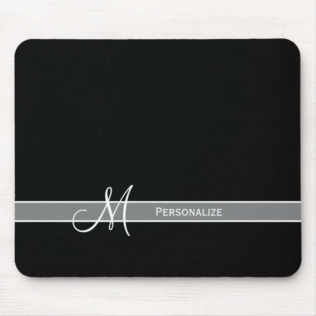 Elegant Black and White Monogram With Name Mouse Pad (Front)