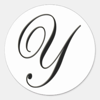 Elegant Black and White Monogram Y Classic Round Sticker