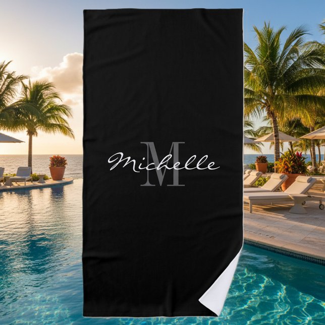 Elegant black and white monogrammed beach towel (monogrammed beach towel)
