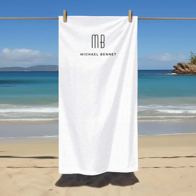 Elegant Black and White Monogrammed Beach Towel (Elegant Black and White Monogrammed Beach Towel)