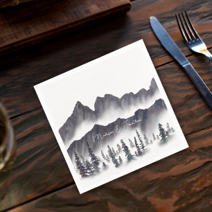 Elegant Black and White Mountains Rustic Forest Napkin