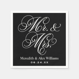 Elegant Black and White Mr Mrs Wedding Napkin