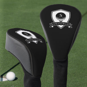 Elegant Black and White Name Initial Monogram Golf Head Cover