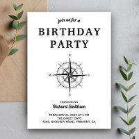 Elegant Black and White Nautical Compass Birthday
