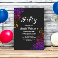 Elegant Black And White Neon Floral 50th Birthday