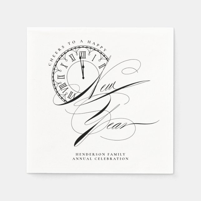 Elegant Black and White New Year Napkin (Front)