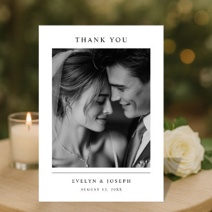 Elegant Black and White Newlywed Photo Wedding Thank You Card