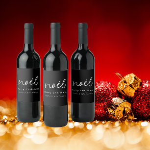 Elegant Black and White "Noel" Christmas Holiday Wine Label
