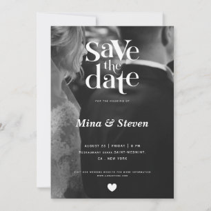 Elegant Black and white one photo wedding Save The Date