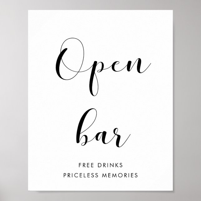 Elegant black and white Open bar wedding sign (Front)
