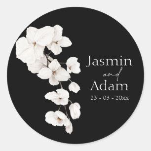 Elegant Black and White Orchid Wedding Classic Round Sticker