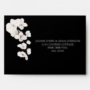 Elegant Black and White Orchid Wedding Envelope