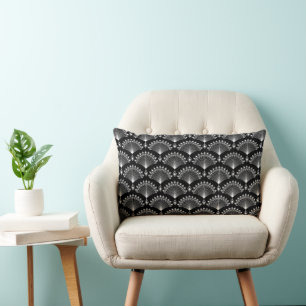 Elegant black and white ornament in art Deco style Lumbar Cushion