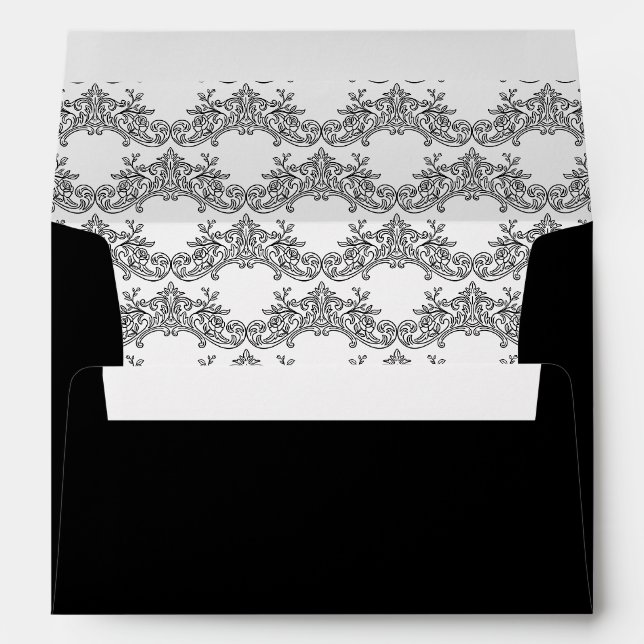 Elegant Black and White Ornate Wedding Envelope (Back (Bottom))