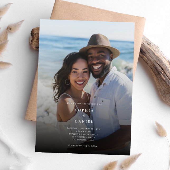 Elegant Black and White Overlay Photo Wedding Invitation (Creator Uploaded)