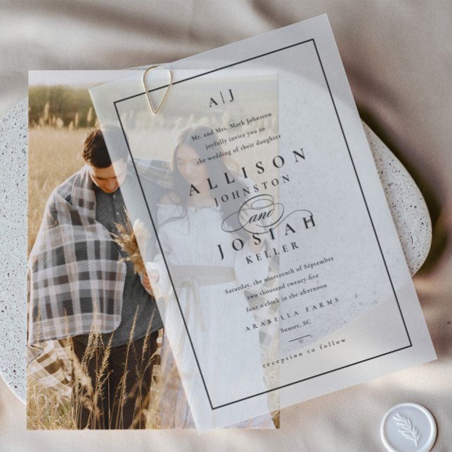 Elegant Black and White Overlay Wedding Vellum Invitations (Elegant Wedding Monogram Classic Formal Vellum Wedding Invitations. Pair with your favorite photo.)
