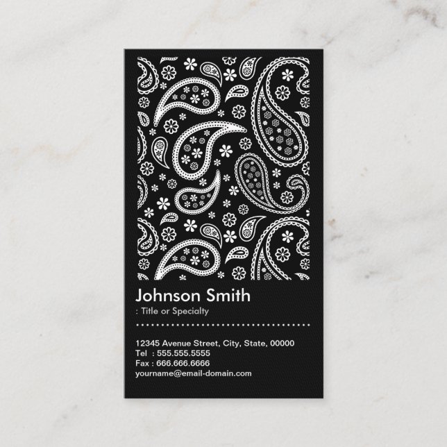 Elegant Black and White Paisley Pattern QR Code Business Card (Front)
