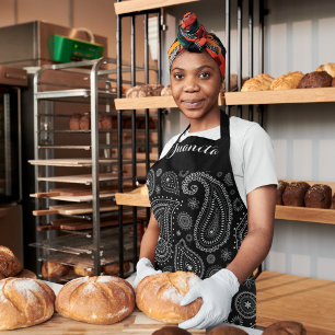 Elegant Black and White Paisley – Retro Eastern Apron